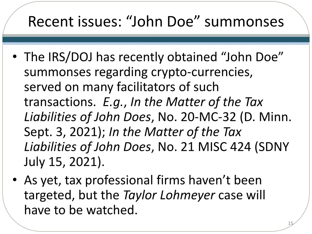 recent issues john doe summonses 1