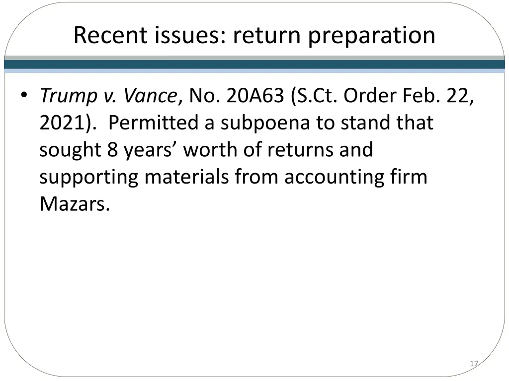 recent issues return preparation 1