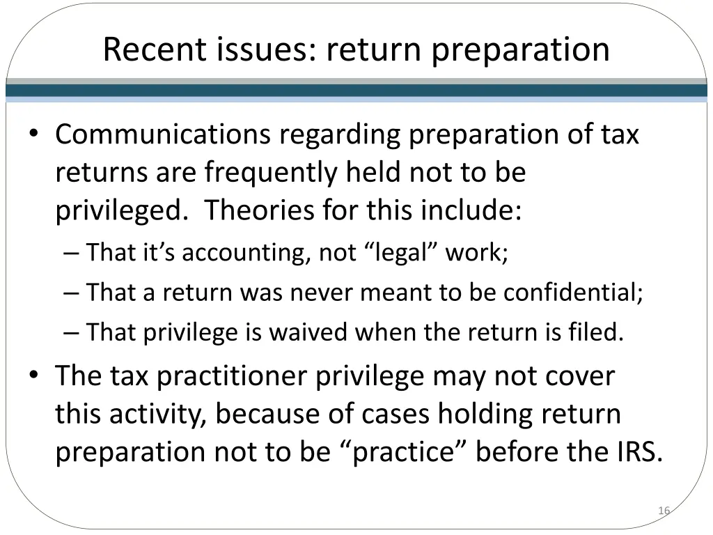 recent issues return preparation