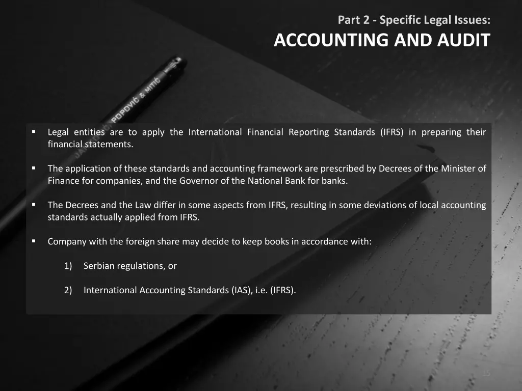 part 2 specific legal issues accounting and audit