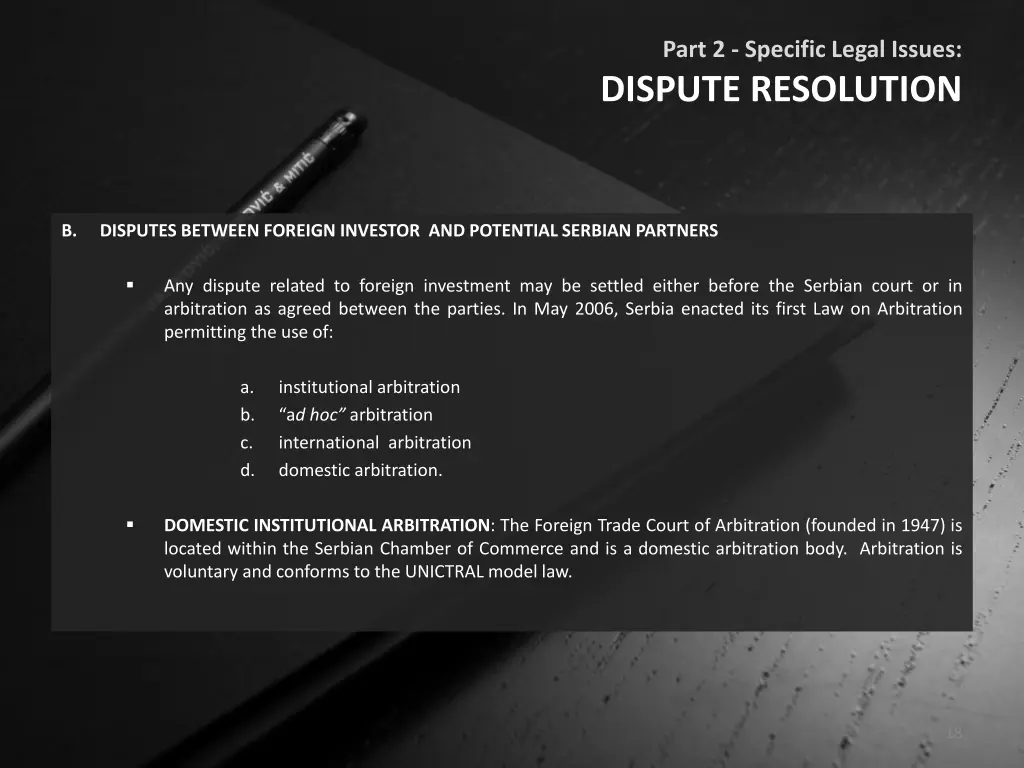 part 2 specific legal issues dispute resolution 1