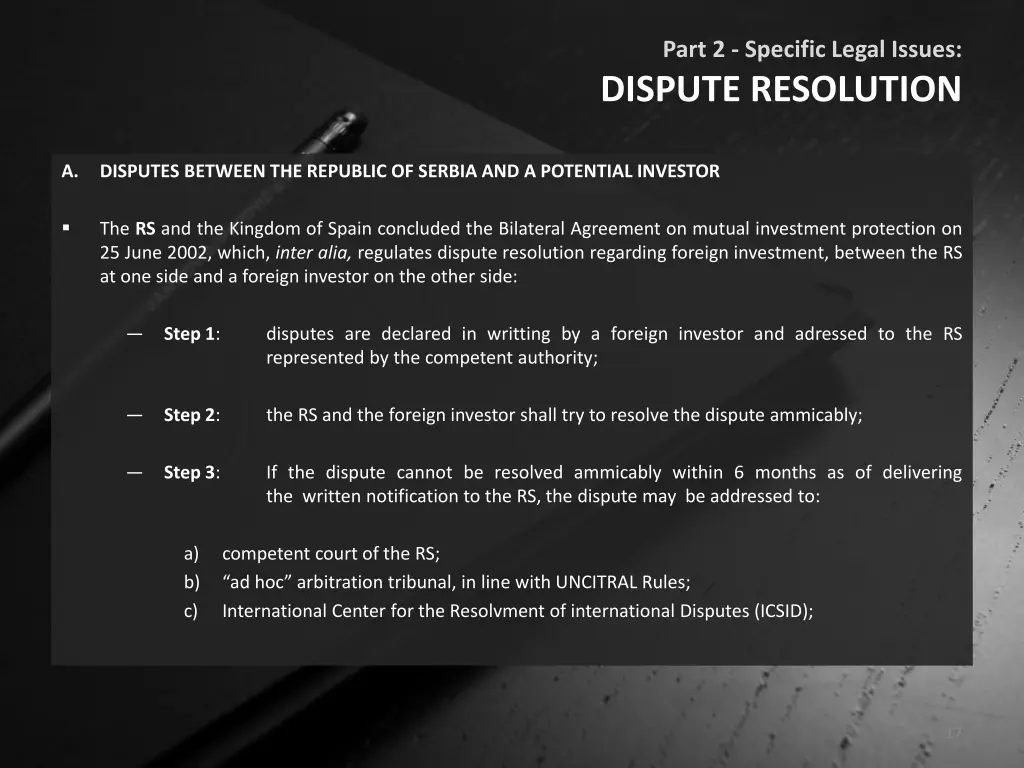 part 2 specific legal issues dispute resolution