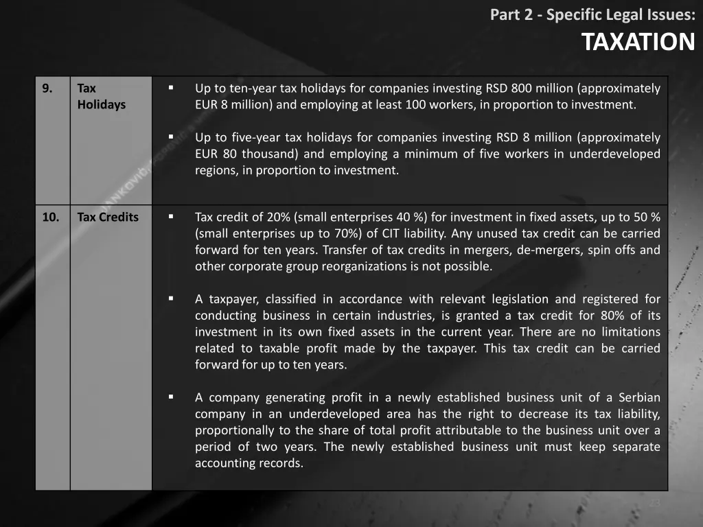 part 2 specific legal issues taxation 2