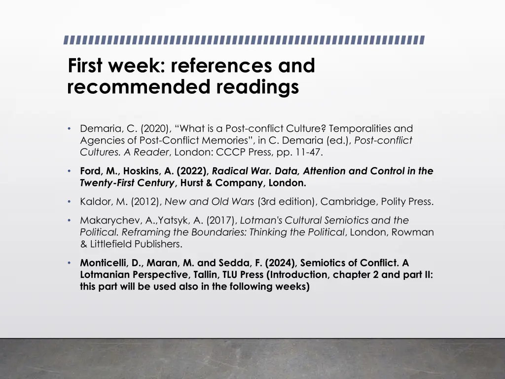 first week references and recommended readings