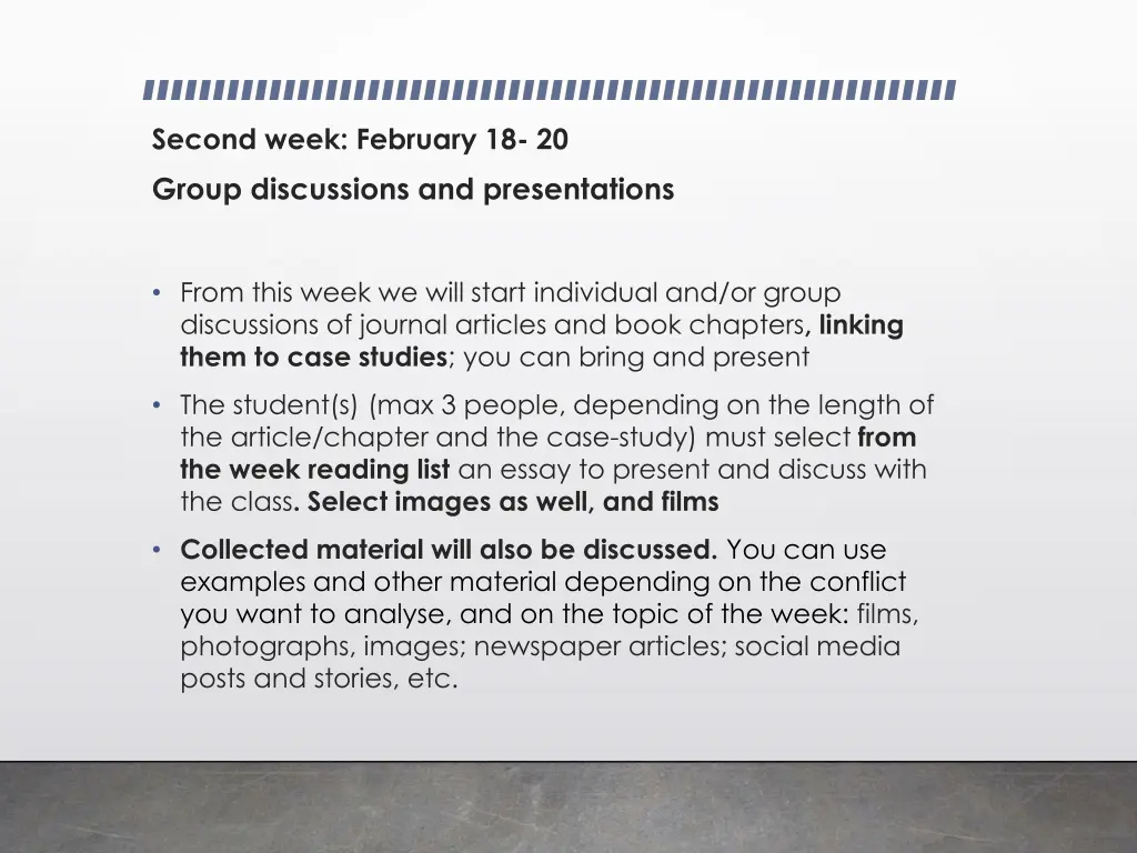 second week february 18 20 group discussions