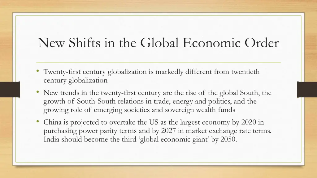 new shifts in the global economic order
