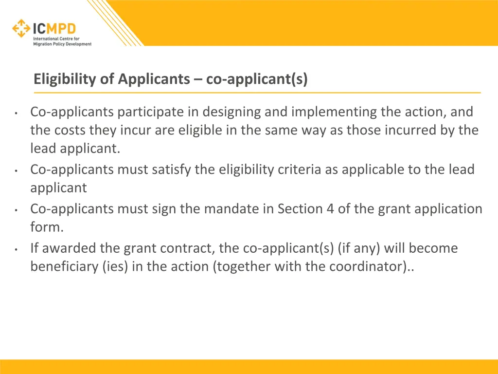 eligibility of applicants co applicant s