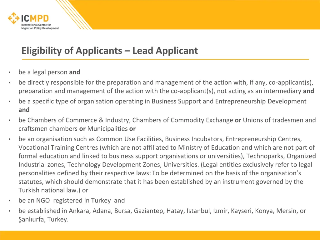 eligibility of applicants lead applicant