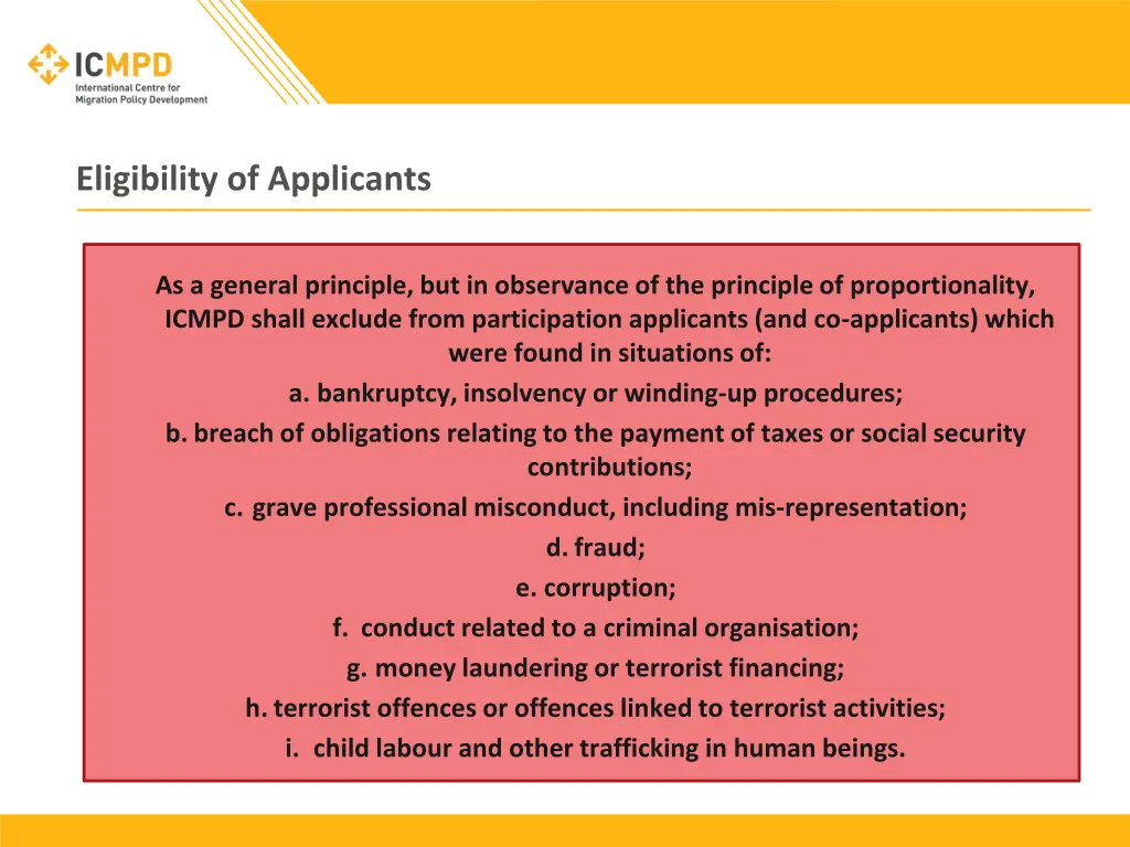 eligibility of applicants