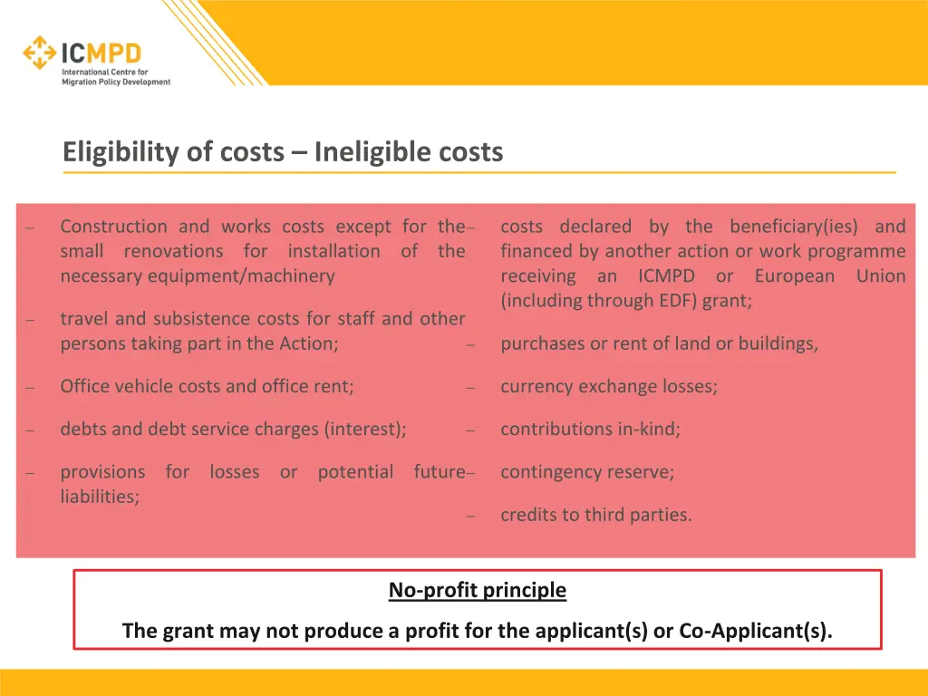 eligibility of costs ineligible costs