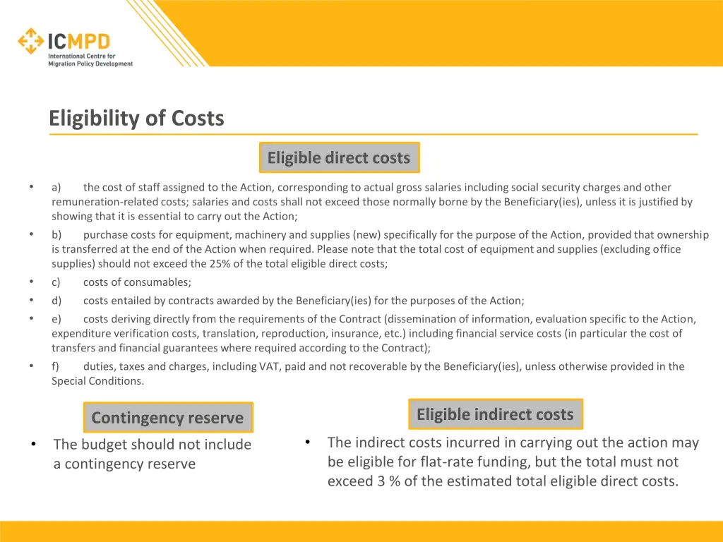 eligibility of costs