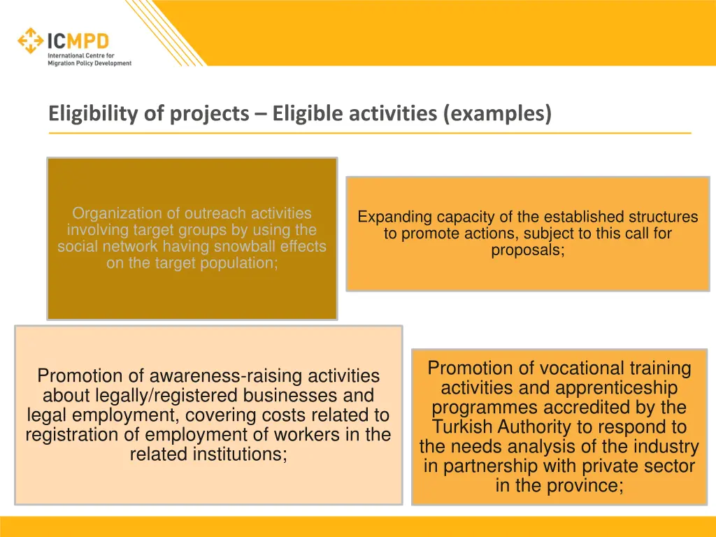 eligibility of projects eligible activities 1