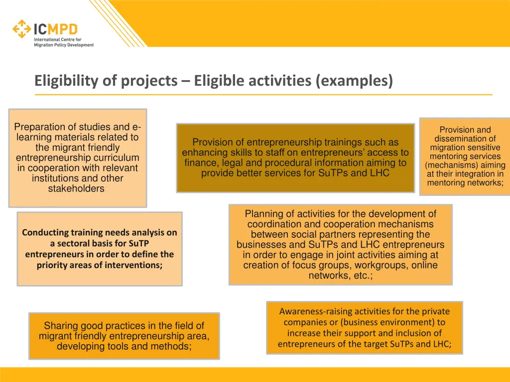 eligibility of projects eligible activities
