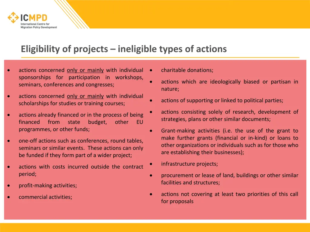 eligibility of projects ineligible types