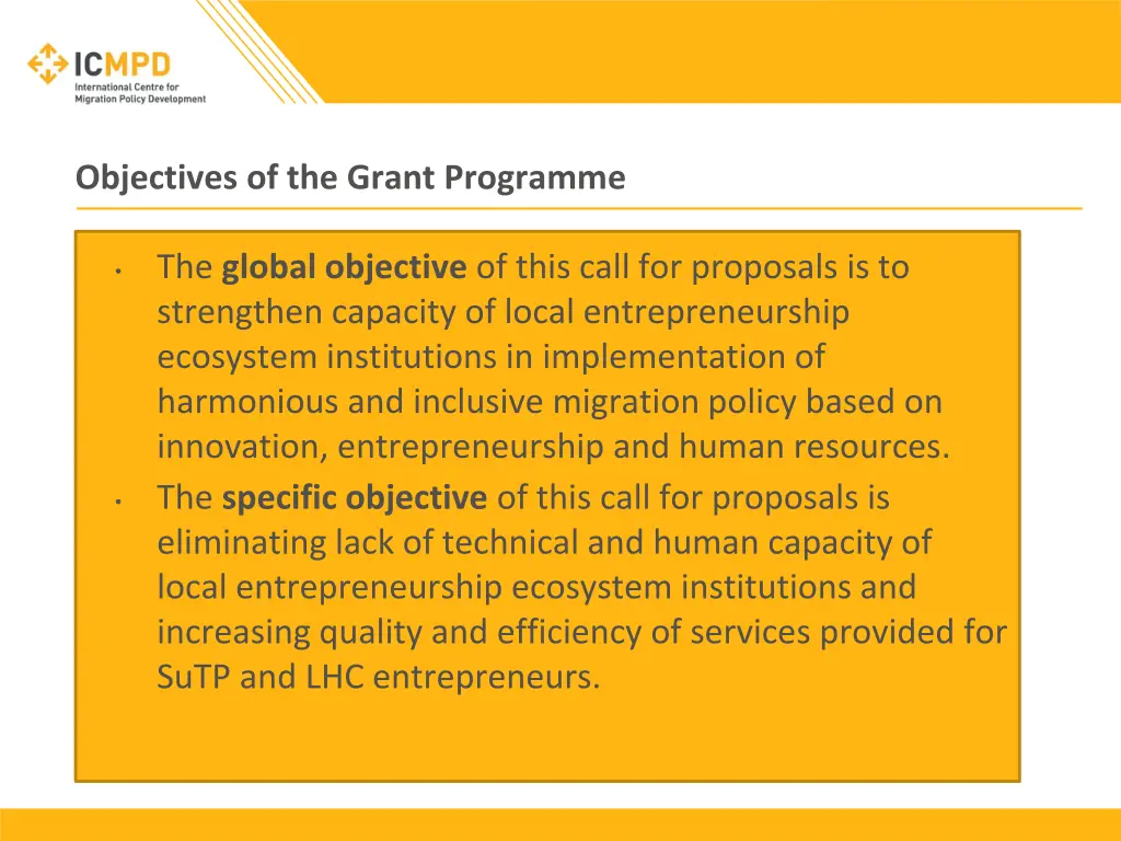 objectives of the grant programme