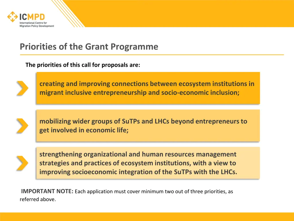 priorities of the grant programme