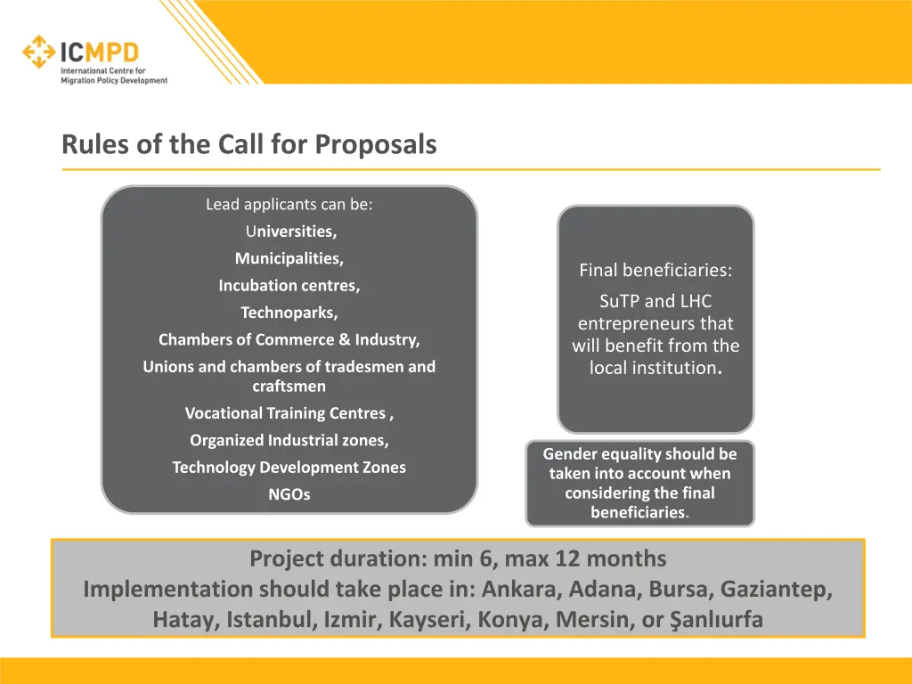 rules of the call for proposals