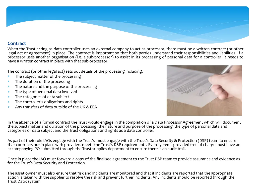contract when the trust acting as data controller