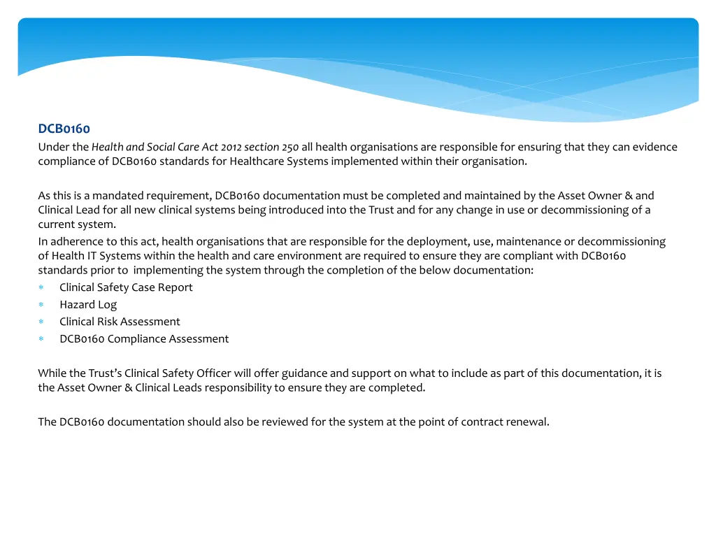 dcb0160 under the health and social care act 2012
