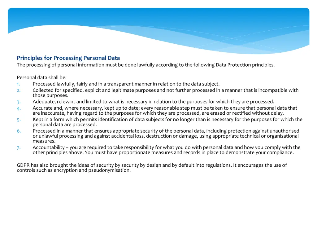 principles for processing personal data