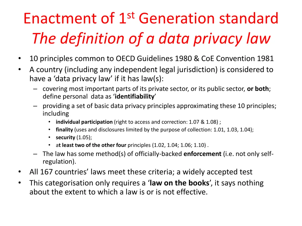 enactment of 1 st generation standard
