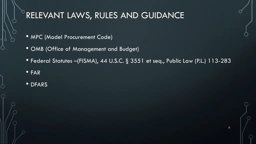 relevant laws rules and guidance