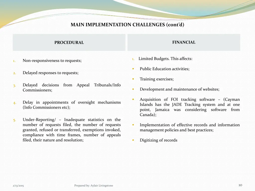 main implementation challenges cont d