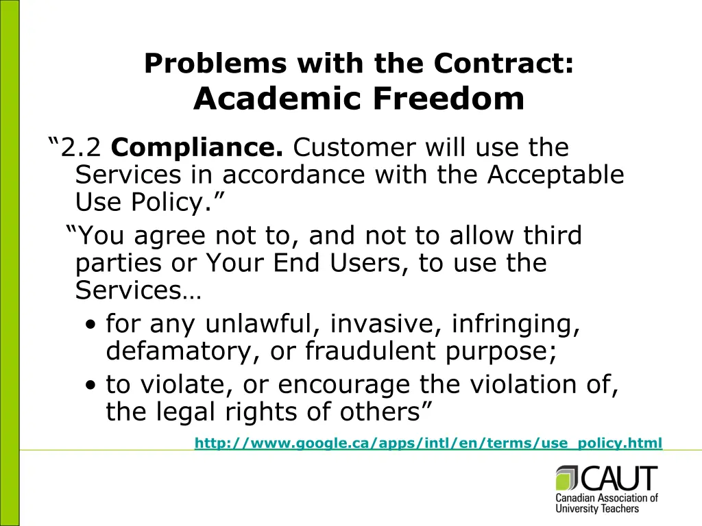 problems with the contract academic freedom