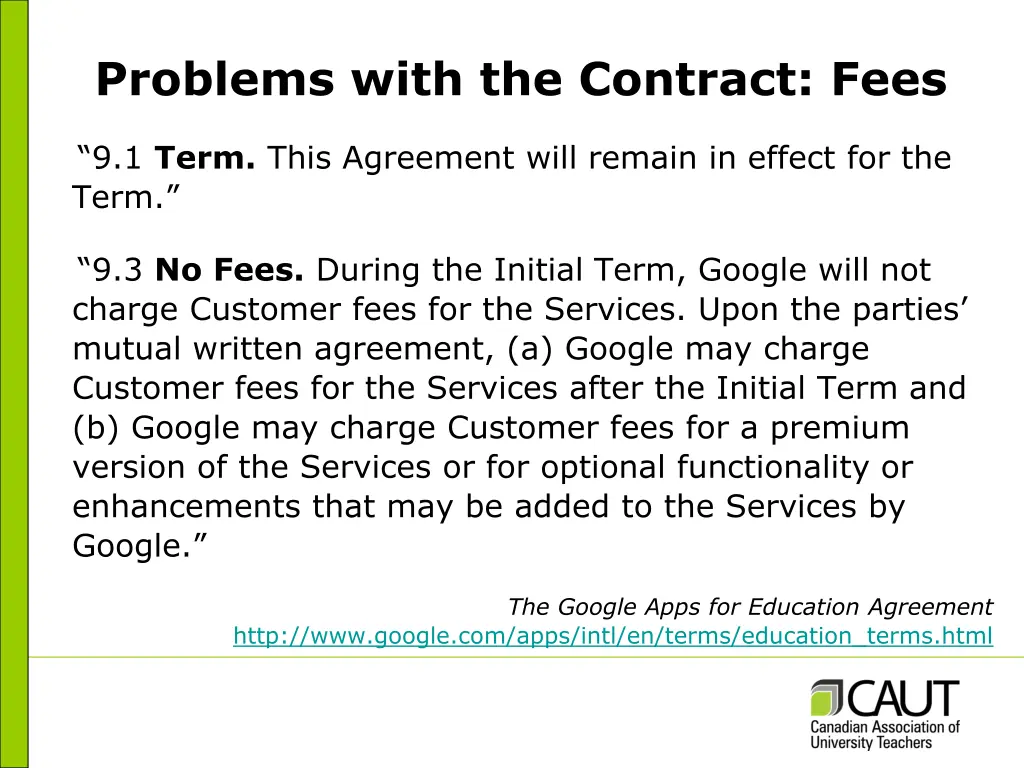problems with the contract fees