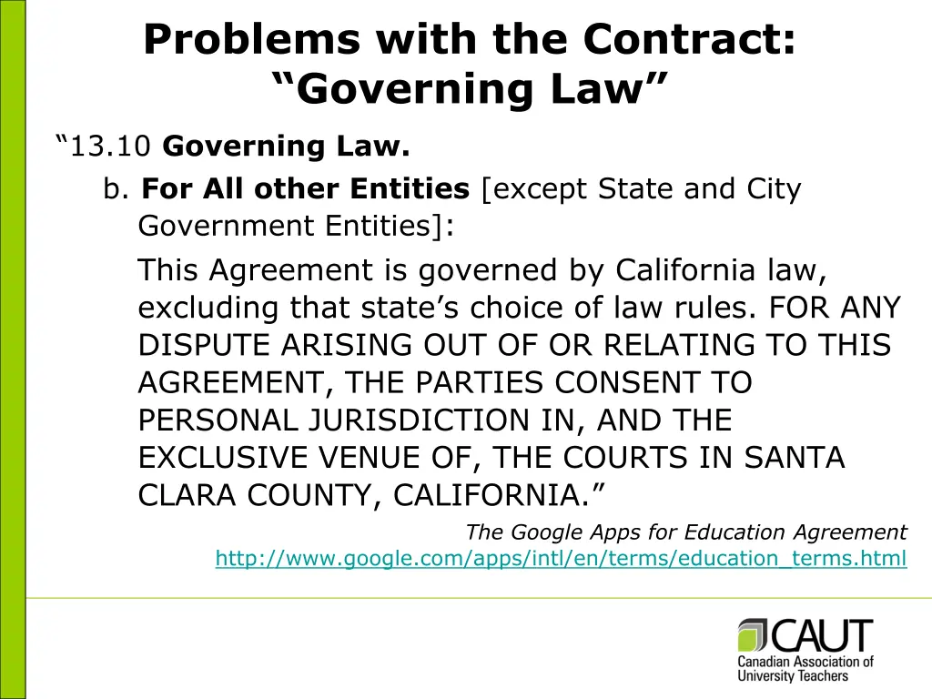 problems with the contract governing law