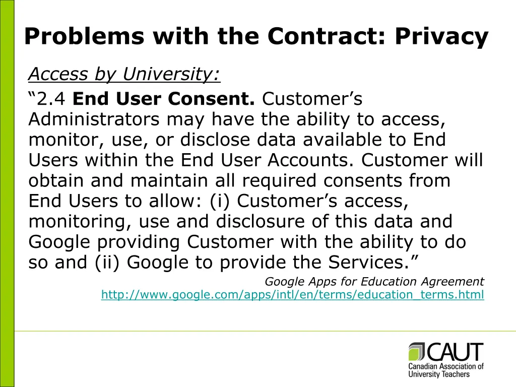 problems with the contract privacy