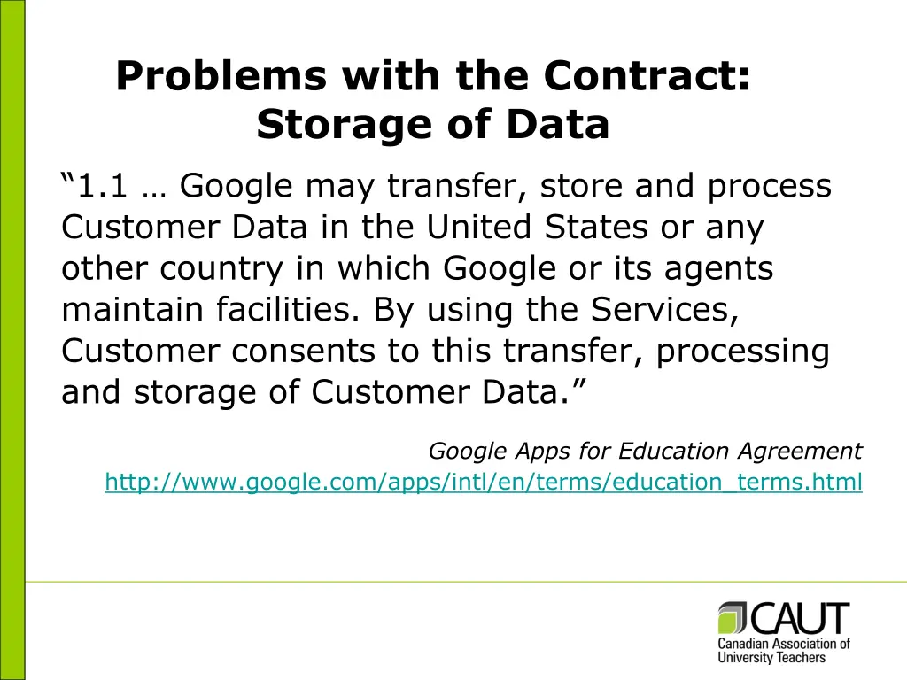 problems with the contract storage of data