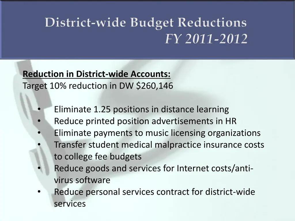 district wide budget reductions