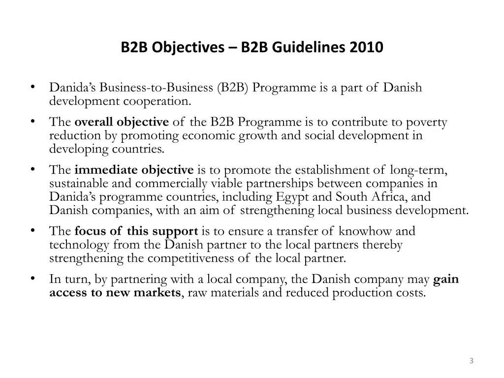 b2b objectives b2b guidelines 2010