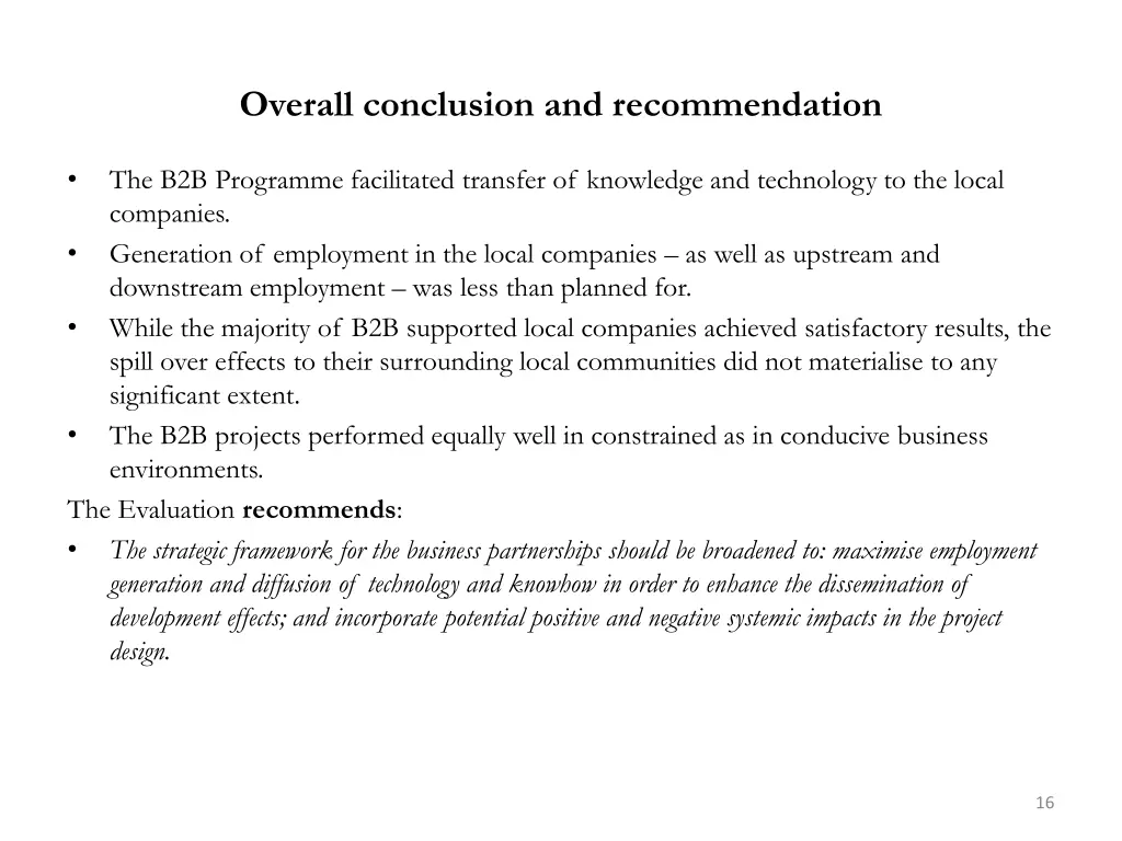 overall conclusion and recommendation