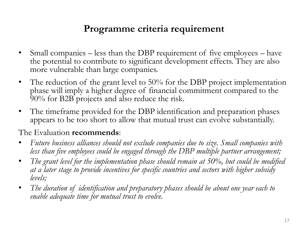 programme criteria requirement