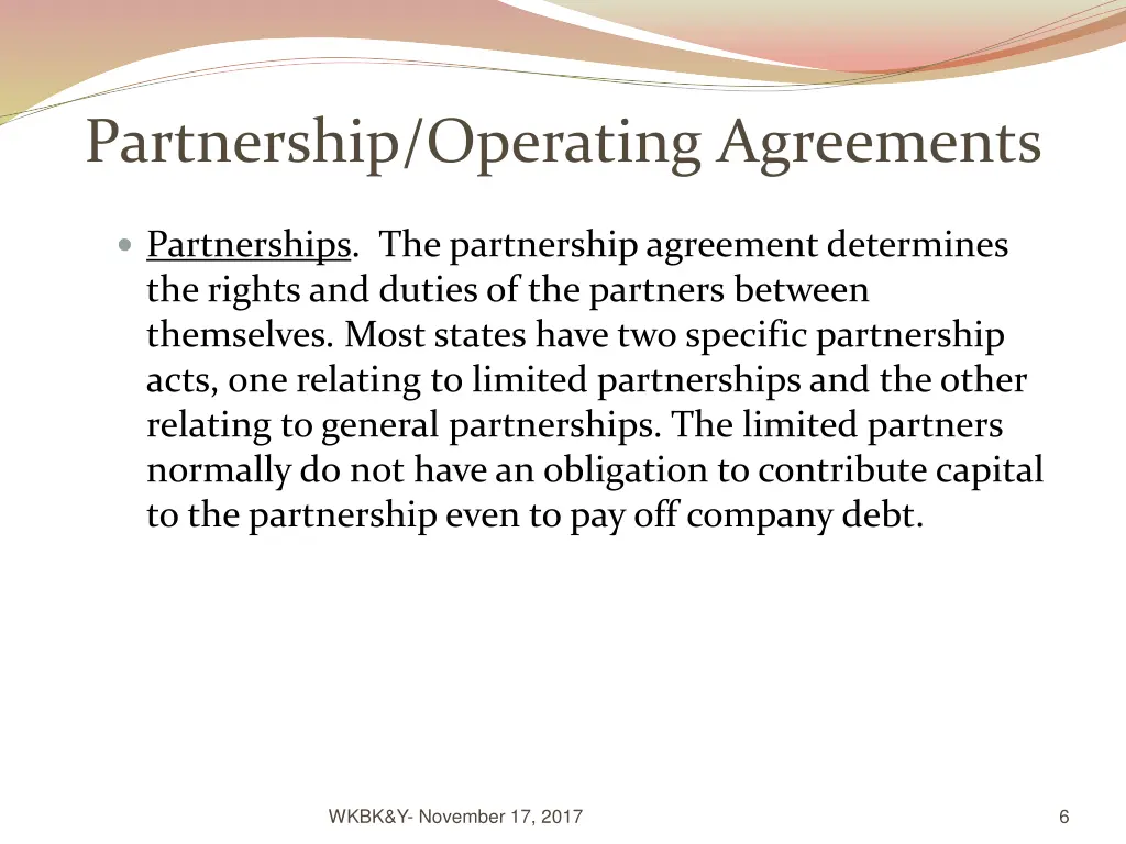 partnership operating agreements
