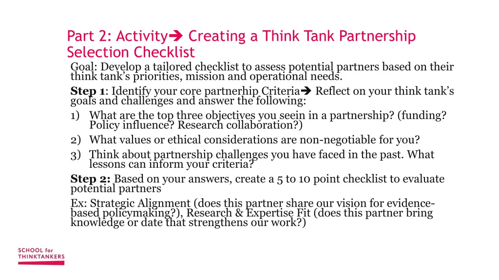 part 2 activity creating a think tank partnership