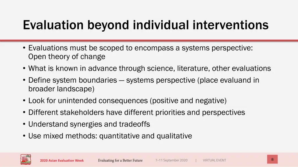 evaluation beyond individual interventions