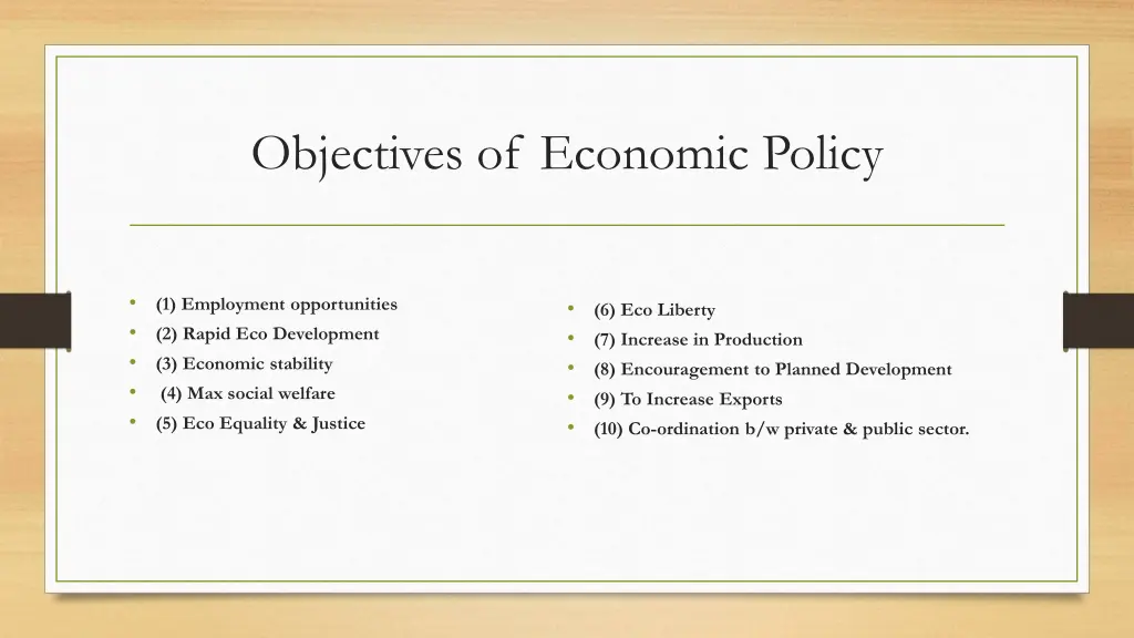 objectives of economic policy