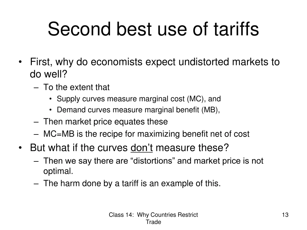 second best use of tariffs
