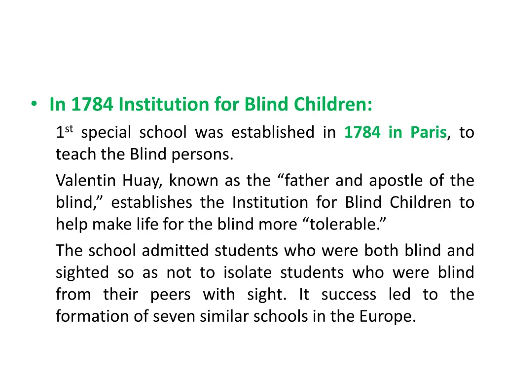 in 1784 institution for blind children