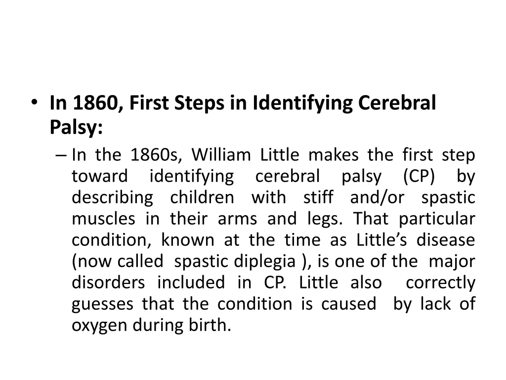 in 1860 first steps in identifying cerebral palsy