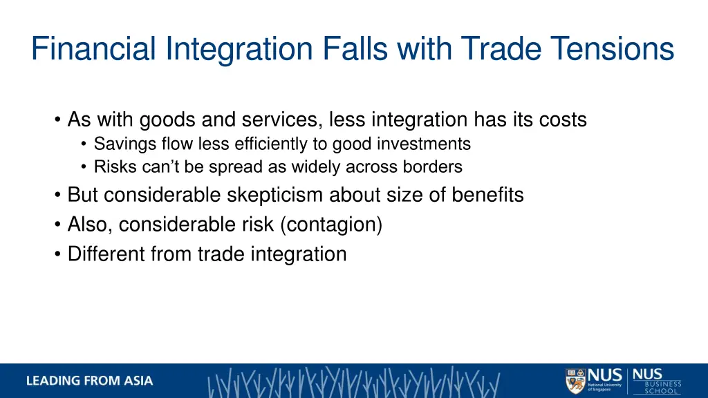financial integration falls with trade tensions