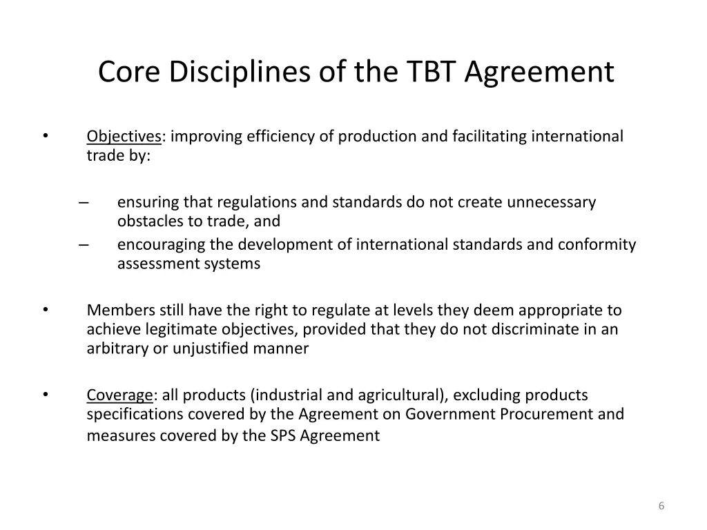 core disciplines of the tbt agreement