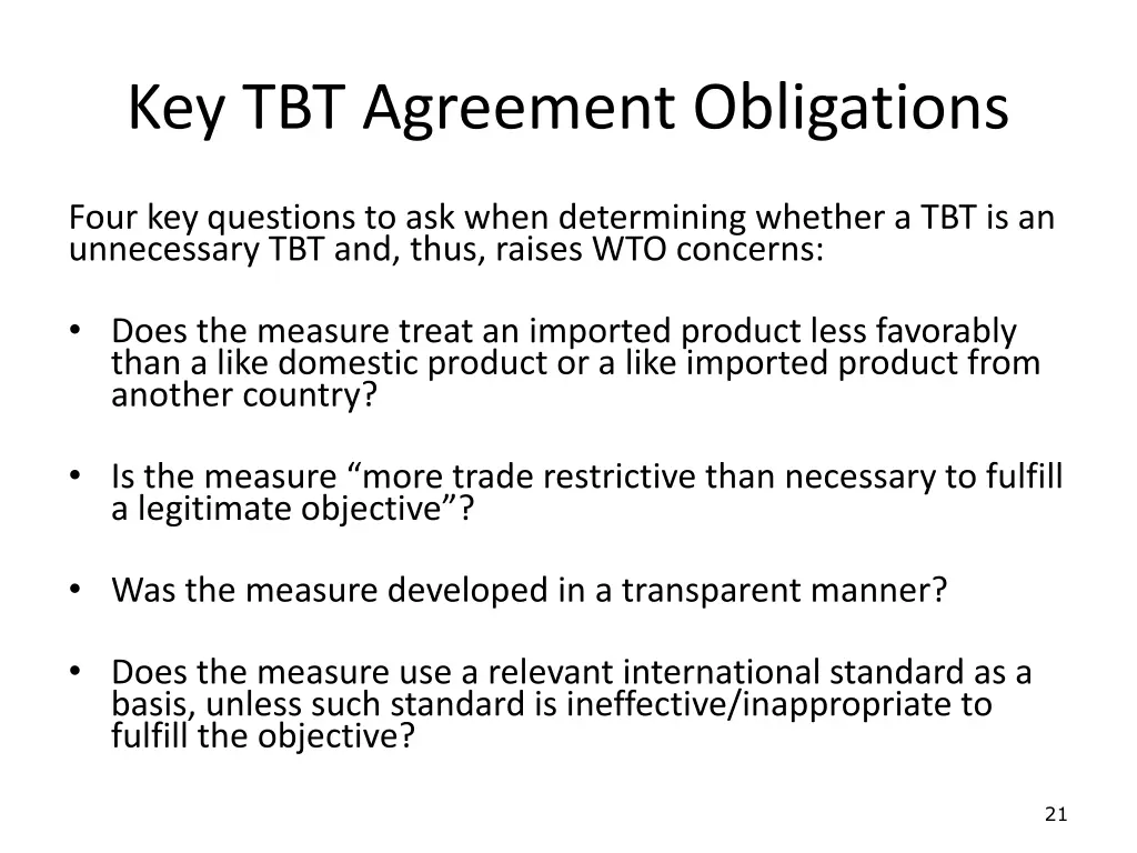 key tbt agreement obligations
