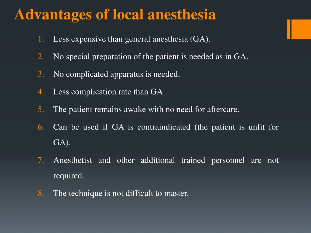 advantages of local anesthesia