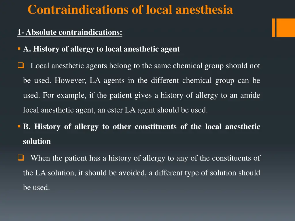 contraindications of local anesthesia