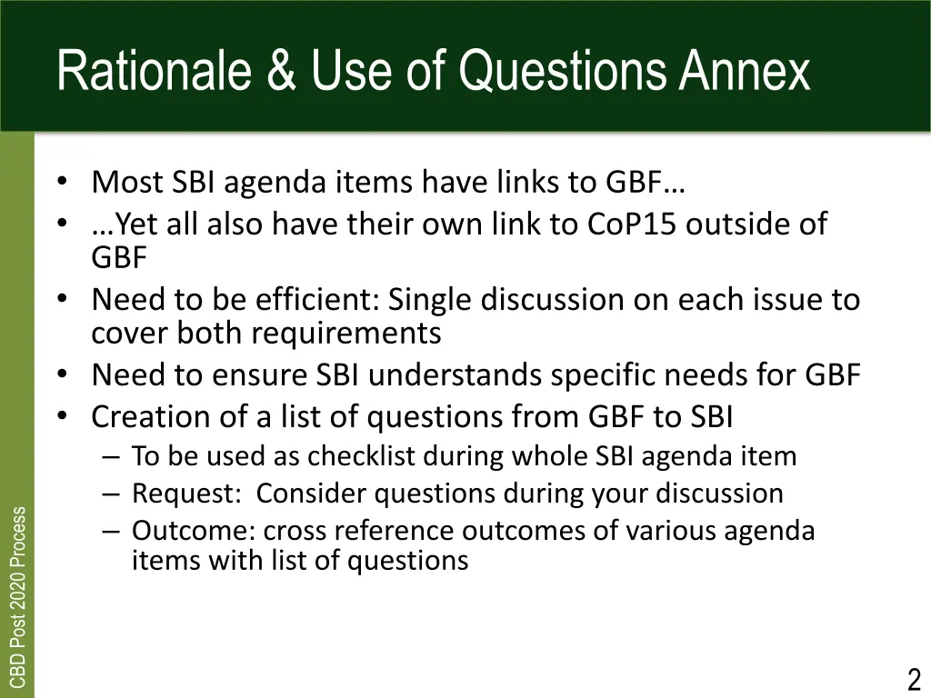 rationale use of questions annex