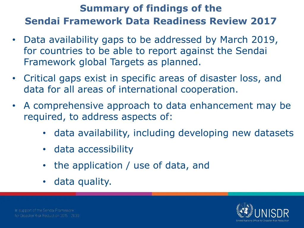 summary of findings of the sendai framework data